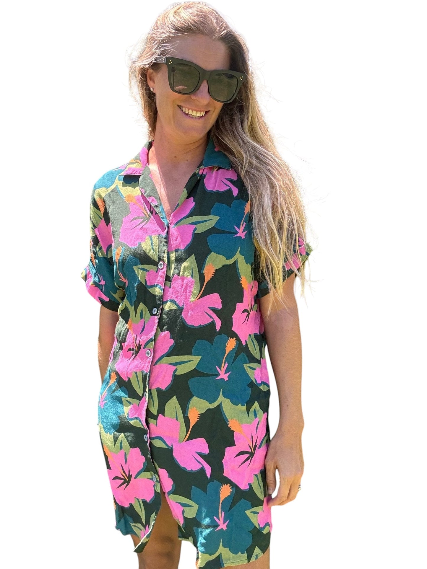 Water Hibiscus Shirt Dress - The Salty BabeDresses