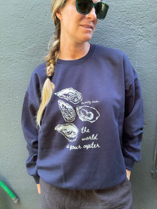 World Is Your Oyster Sweatshirt-Navy - The Salty BabeGraphic Sweatshirt