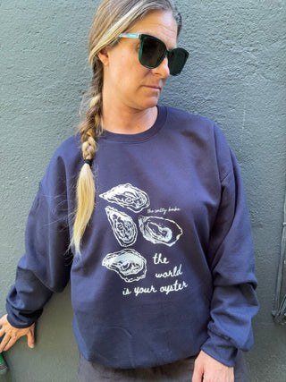 World Is Your Oyster Sweatshirt-Navy - The Salty BabeGraphic Sweatshirt
