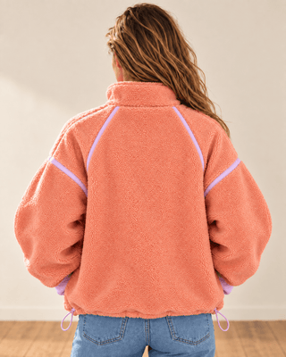 Zip & Chill Fleece Jacket - Coral/Lavender (view 6) | The Salty Babe