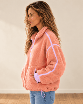 Zip & Chill Fleece Jacket - Coral/Lavender (view 5) | The Salty Babe