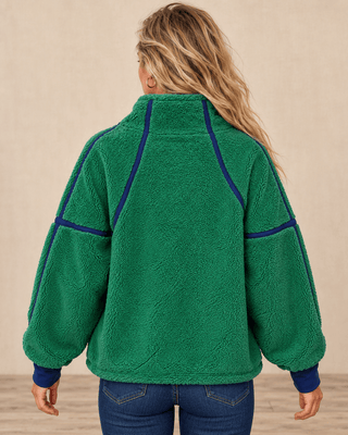 Zip & Chill Fleece Jacket - Hunter Green/Navy | The Salty Babe