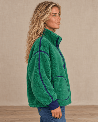 Zip & Chill Fleece Jacket - Hunter Green/Navy | The Salty Babe