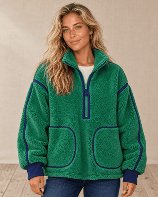Zip & Chill Fleece Jacket - Hunter Green/Navy | The Salty Babe