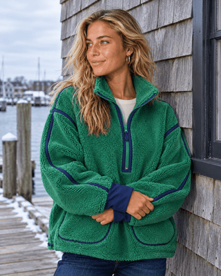 Zip & Chill Fleece Jacket - Hunter Green/Navy | The Salty Babe