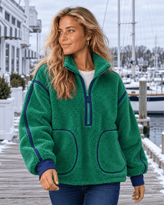 Zip & Chill Fleece Jacket - Hunter Green/Navy | The Salty Babe