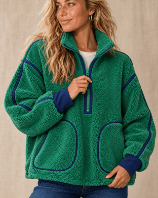 Zip & Chill Fleece Jacket - Hunter Green/Navy | The Salty Babe