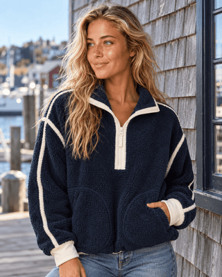 Zip & Chill Fleece Jacket - Navy/Ivory | The Salty Babe