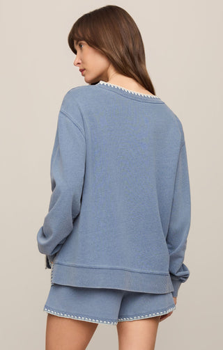 ZSUPPLY Cam Knit Denim Whipstitch Top - Santorini Indigo - The Salty BabeLong Sleeve Tops