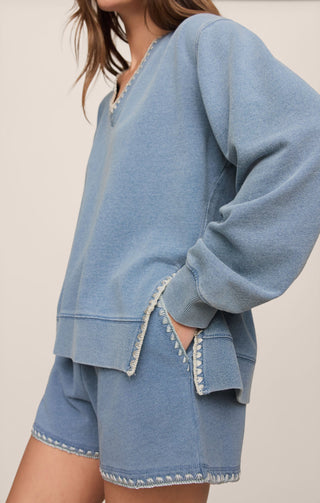 ZSUPPLY Cam Knit Denim Whipstitch Top - Santorini Indigo - The Salty BabeLong Sleeve Tops