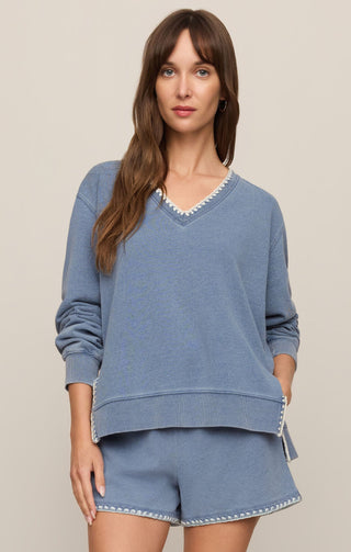 ZSUPPLY Cam Knit Denim Whipstitch Top - Santorini Indigo - The Salty BabeLong Sleeve Tops