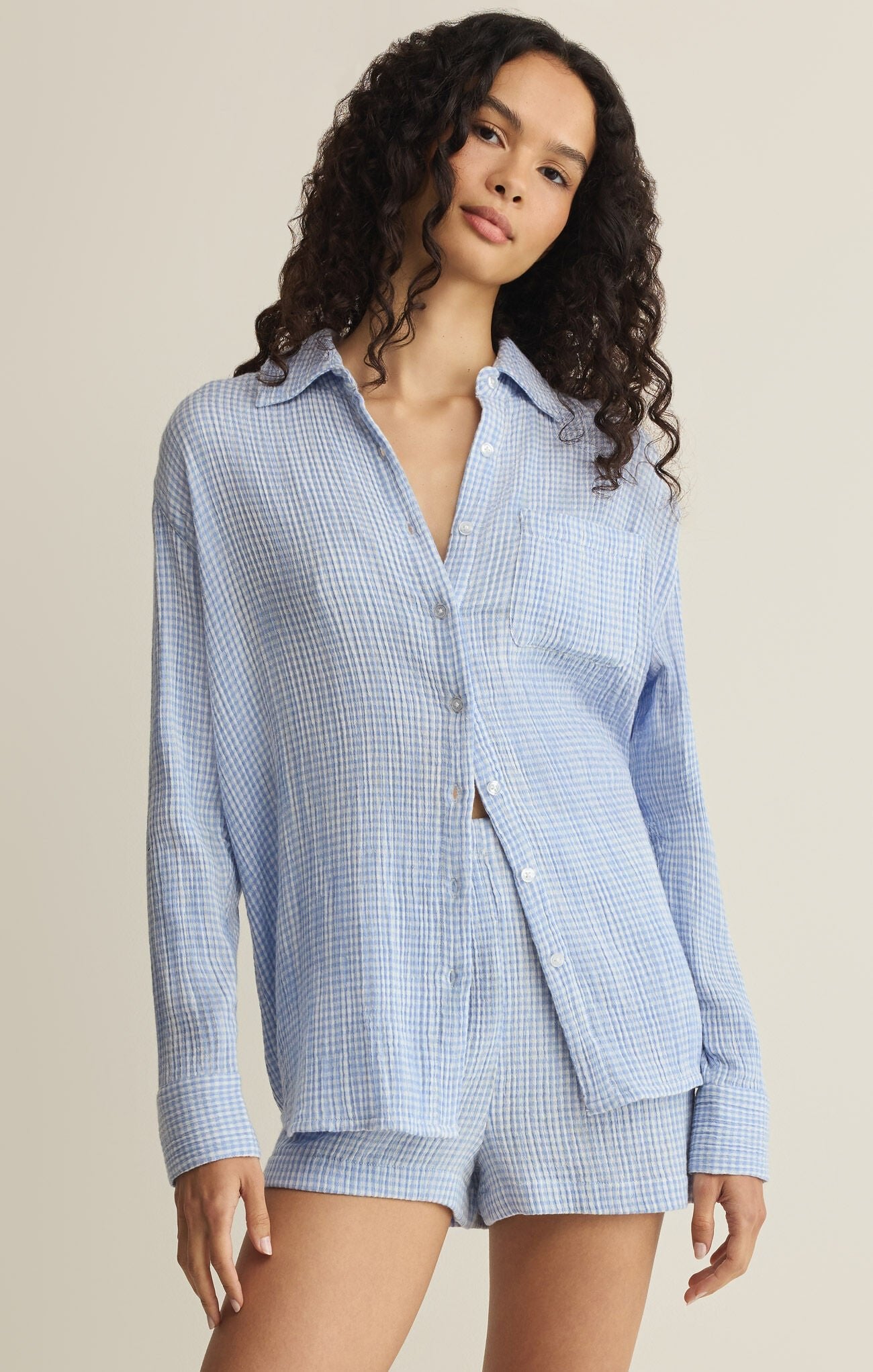 ZSUPPLY Classic Gingham Long Sleeve Top - Ice Blue - The Salty BabeLong Sleeve Tops