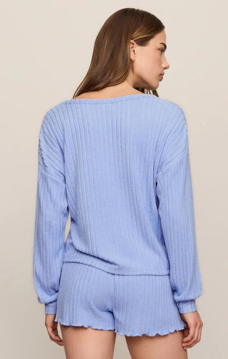 ZSUPPLY Daydreamer Soft V-Neck Long Sleeve Top in Crystal Blue