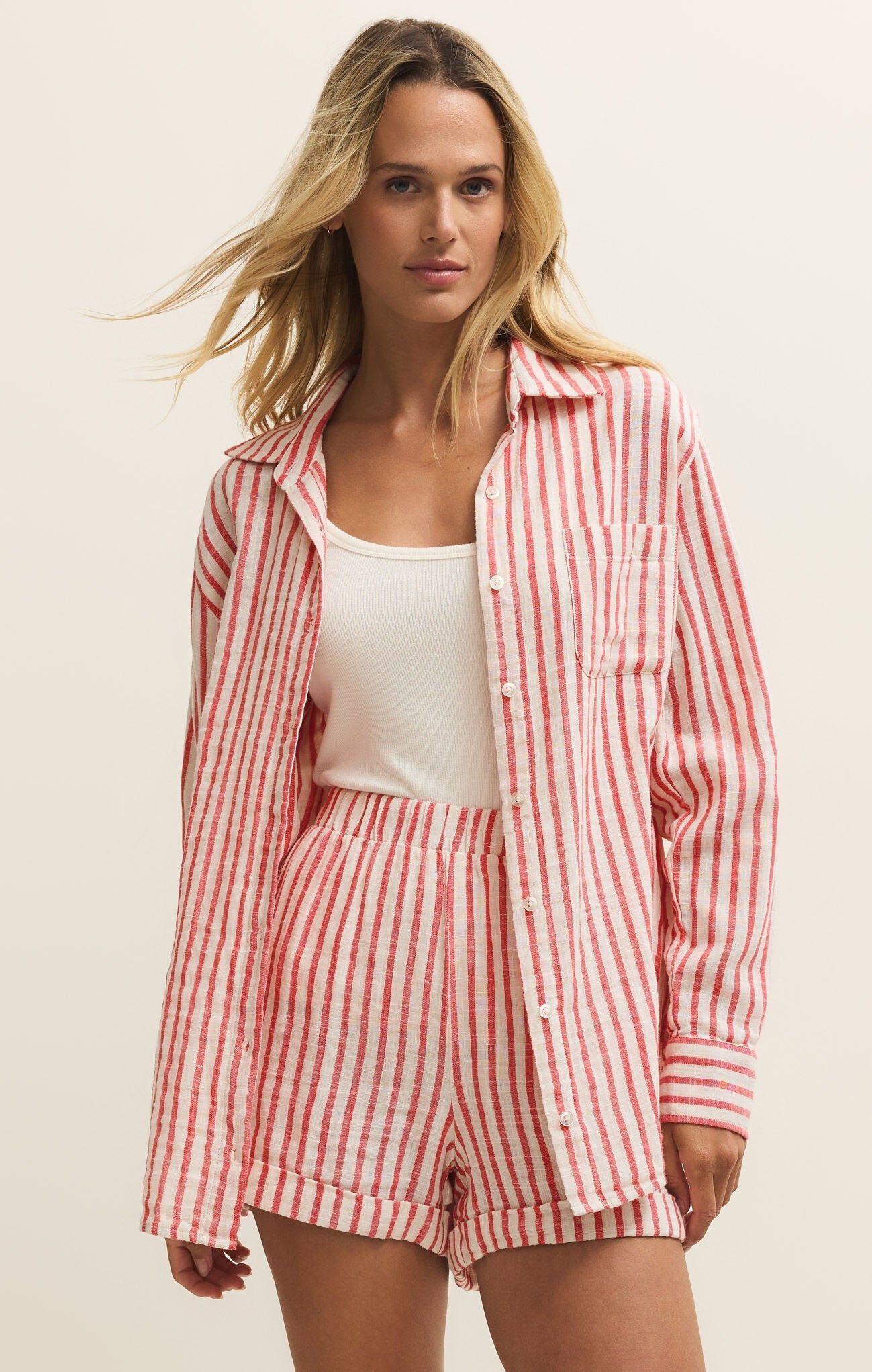 ZSUPPLY Saturdays Stripe Shirt - Crimson Crush - The Salty BabeTop