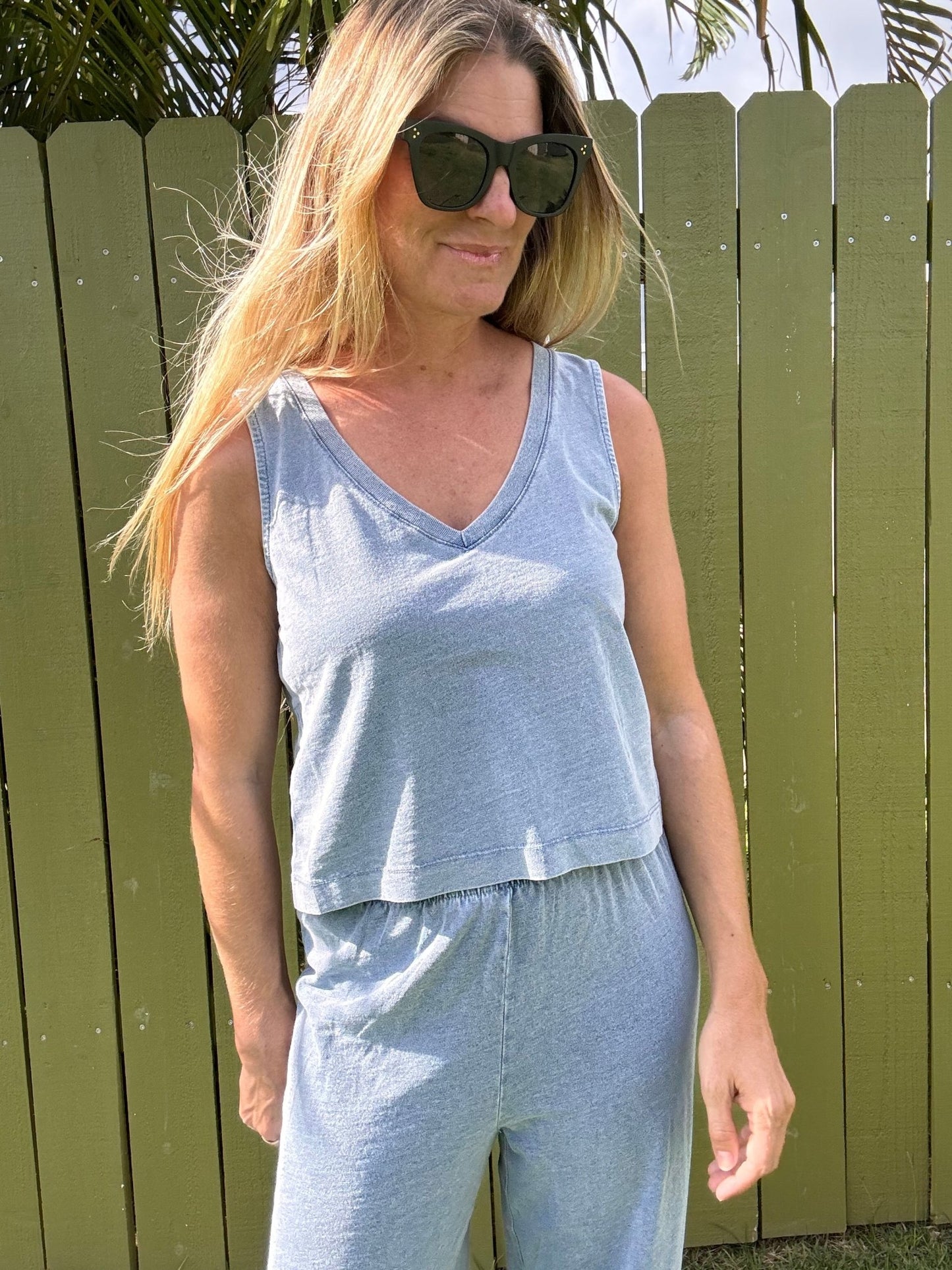 ZSUPPLY Sloane V - Neck Denim Tank - Medium Indigo - The Salty BabeTop