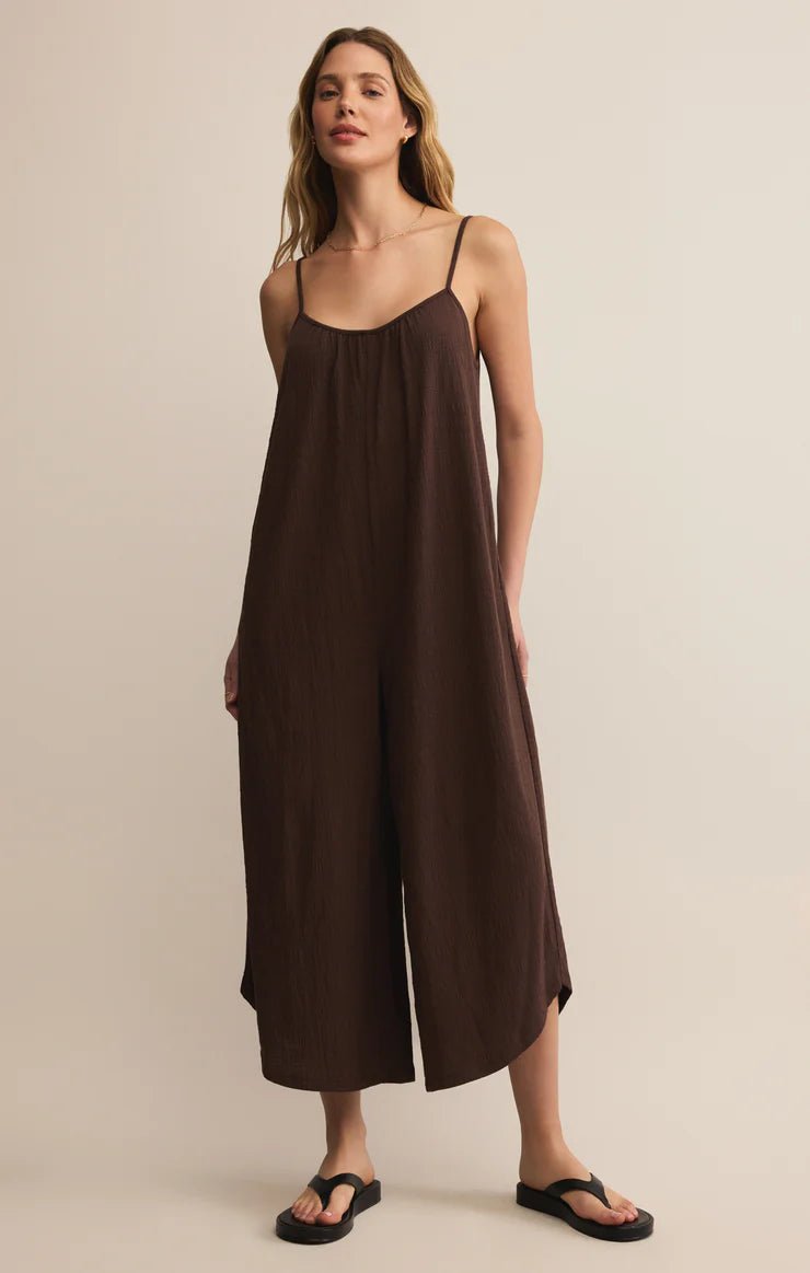 ZSUPPLY Textured Flared Jumpsuit - Dark Chocolate - The Salty BabeJumpsuits