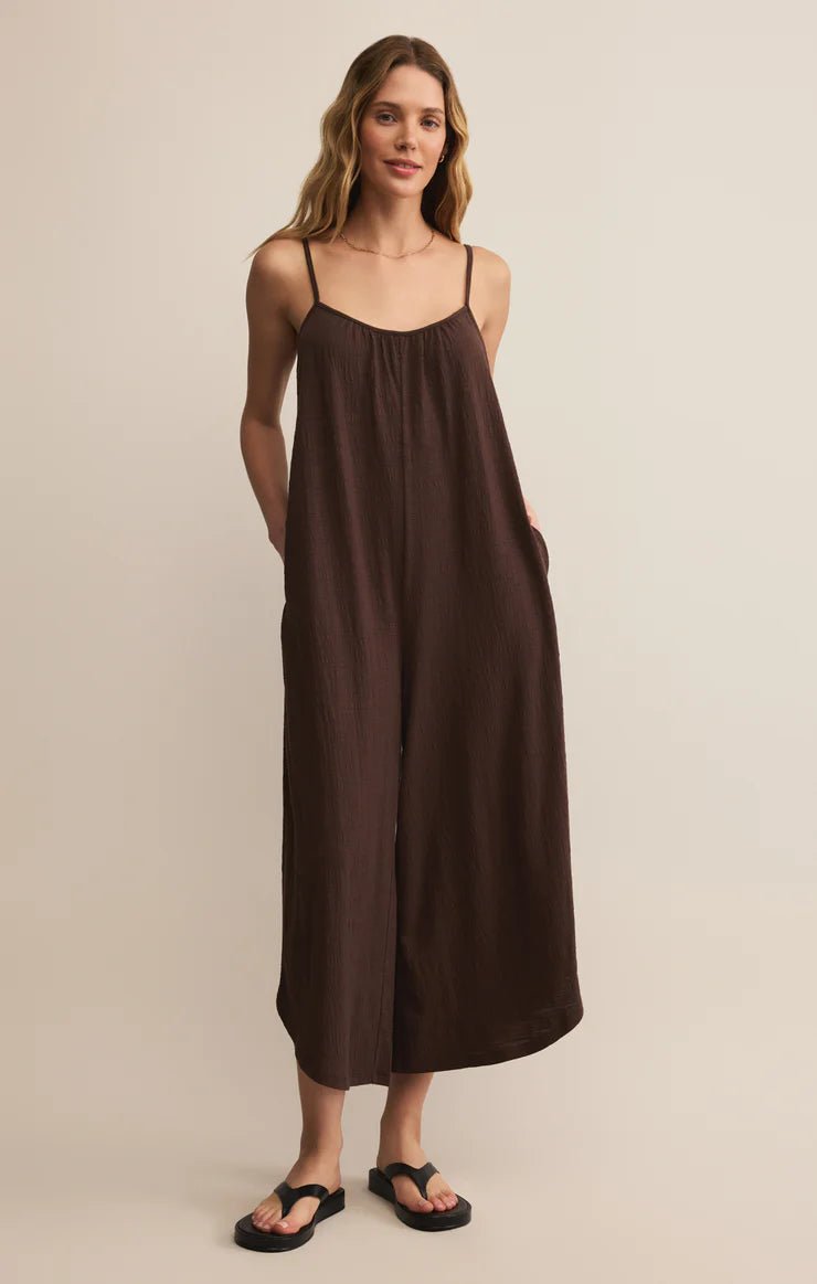 ZSUPPLY Textured Flared Jumpsuit - Dark Chocolate - The Salty BabeJumpsuits