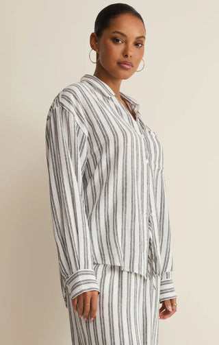 ZSUPPLY The Perfect Striped Button Up - White - The Salty BabeLong Sleeve Tops