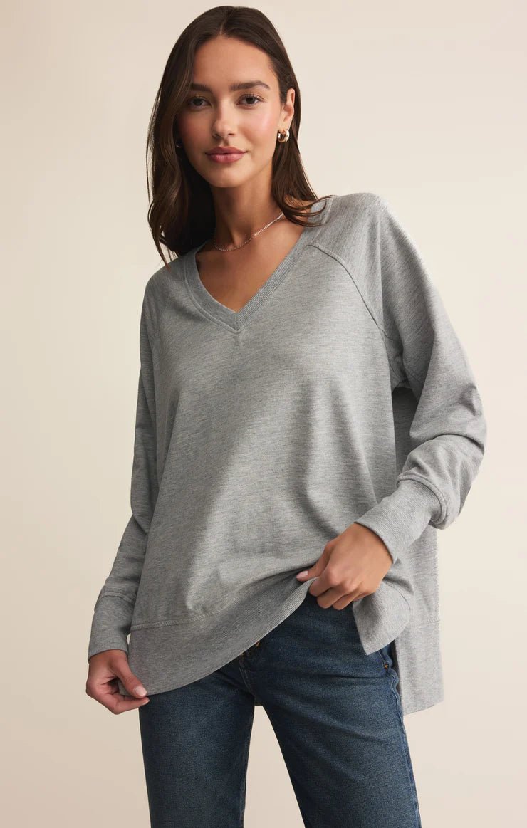 ZSUPPLY Weekender V Neck - Classic Heather Grey - The Salty BabeLong Sleeve Tops