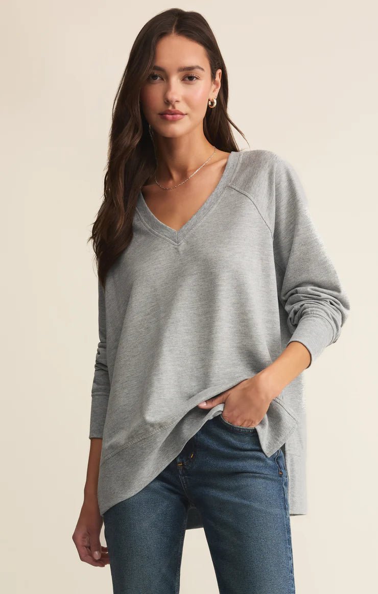 ZSUPPLY Weekender V Neck - Classic Heather Grey - The Salty BabeLong Sleeve Tops