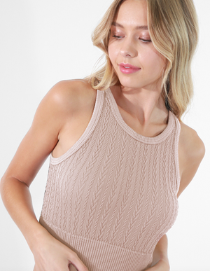 Cable Knit Highneck Crop Top