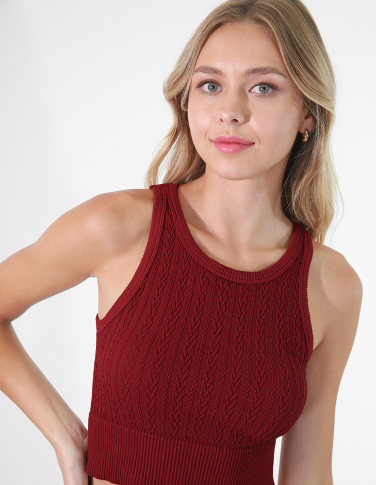 Cable Knit Highneck Crop Top
