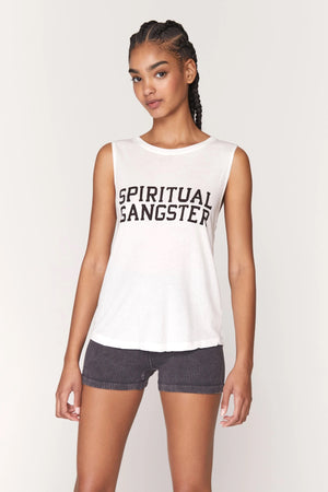 Spiritual Gangster Varsity Muscle Tank- white